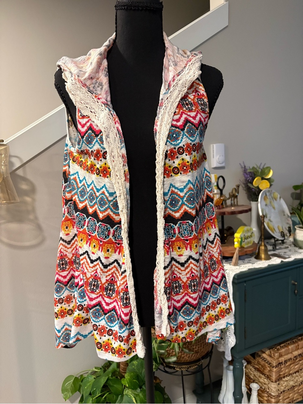 Multicolor Boho Crochet-Trim Vest - Stylish